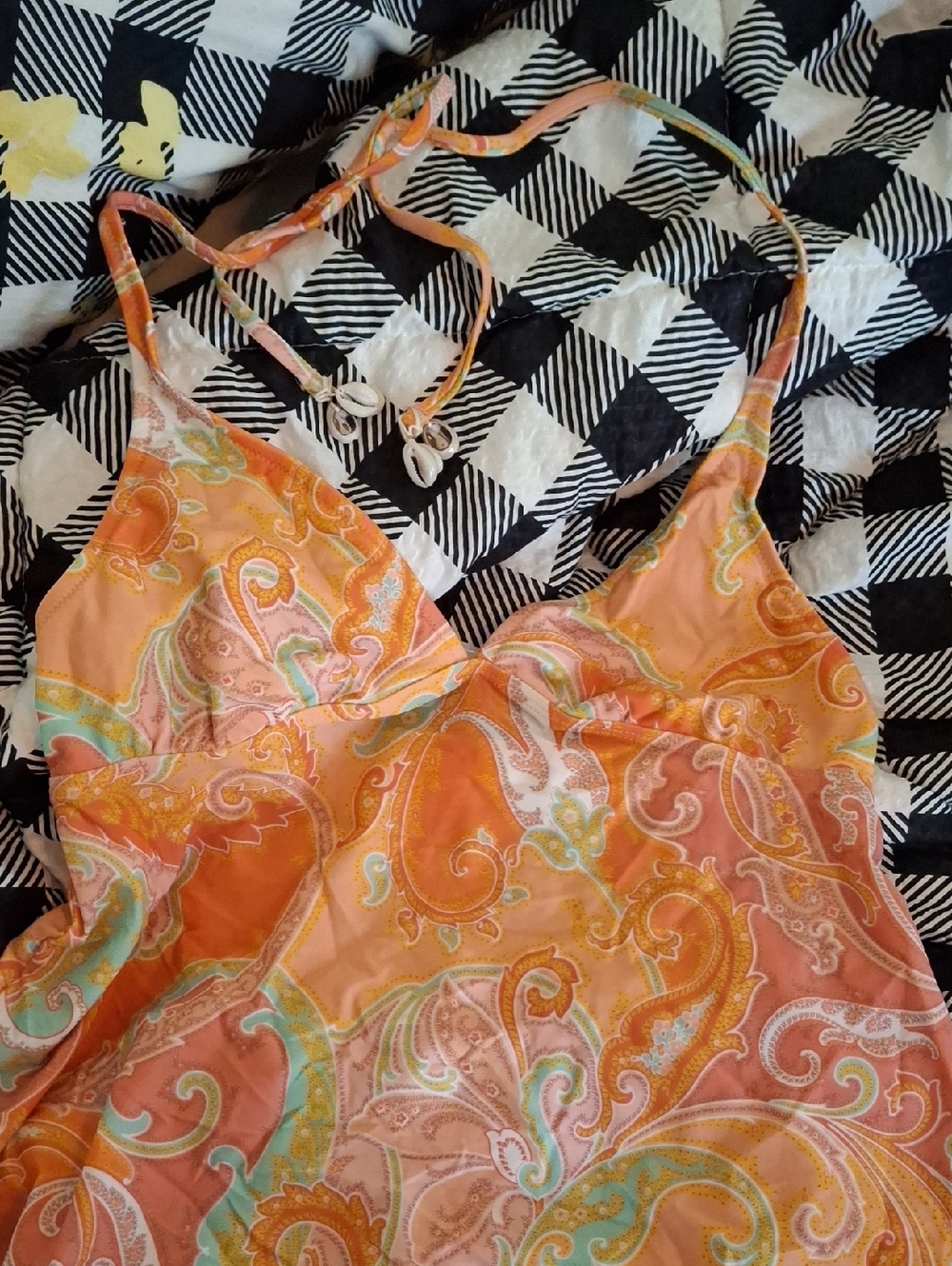Women’s Orange Paisley Halter Tankini Top Bathing Suit Top